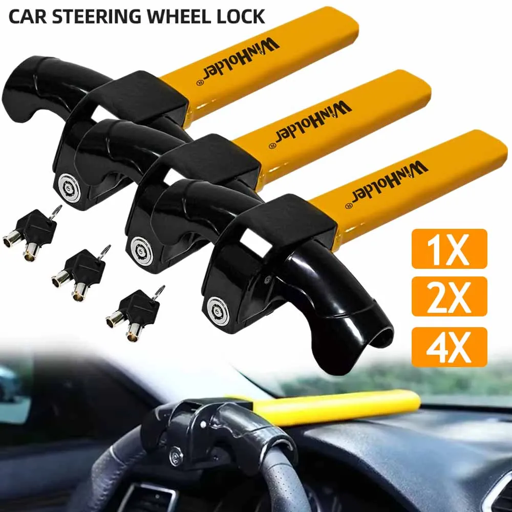 

1/2/4Pcs Universal Car Steering Wheel Lock w/ Keys Security Rotating T-Shaped Steering Wheel Lock Steering Wheel Anti-Theft Lock