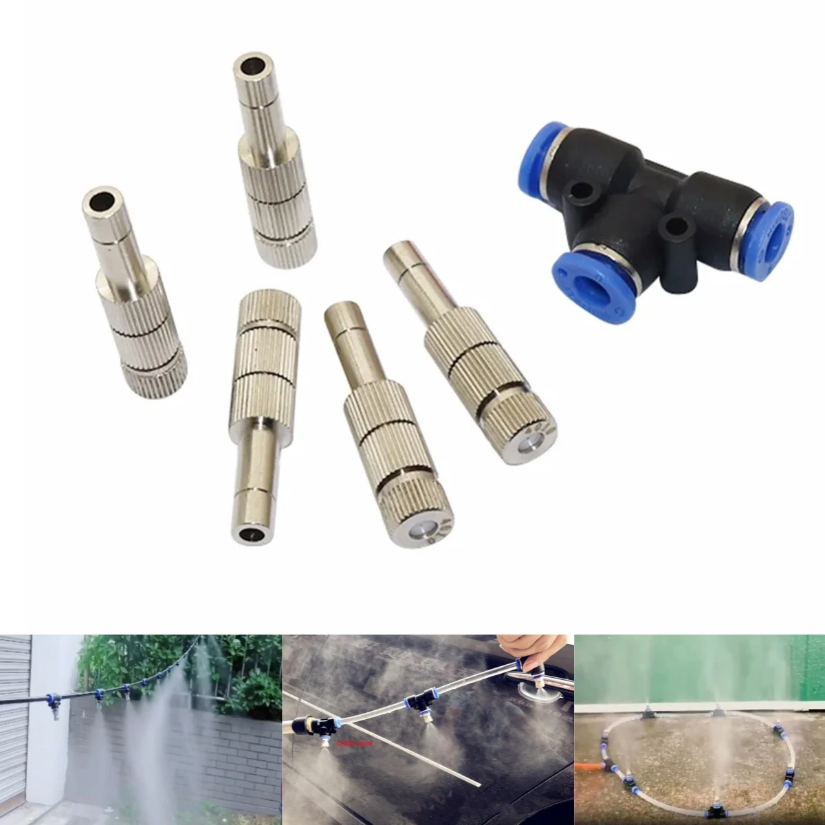 

Three-Stage Low Pressure 10μm Filter Quick Insertion Fine Mist Nozzle 0.1-0.6mm Copper Nickel-Plated Sprayer Head 6mm Tee 100Pcs