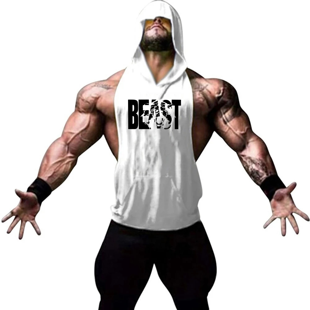 Men\'s Sports Running Vest Summer Top Weight Training Bodybuilding Vest Gym Workout Fitness Hoodie Men\'s Hooded Vest