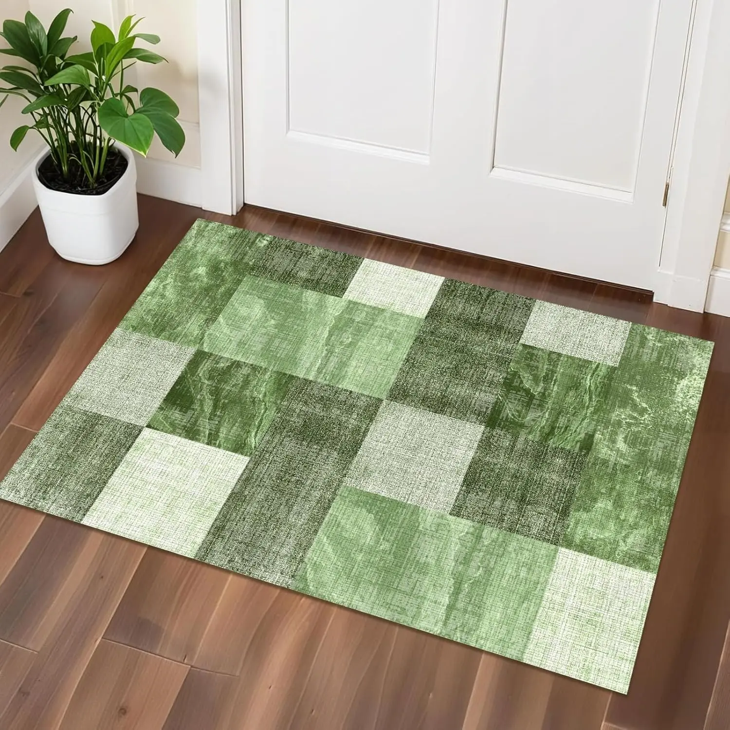 Entryway Area Rugs,Modern Non-Slip Checkered Abstract Throw Rugs,High Traffic Small Carpet for Bathroom,Doormat,Kitchen,Spring