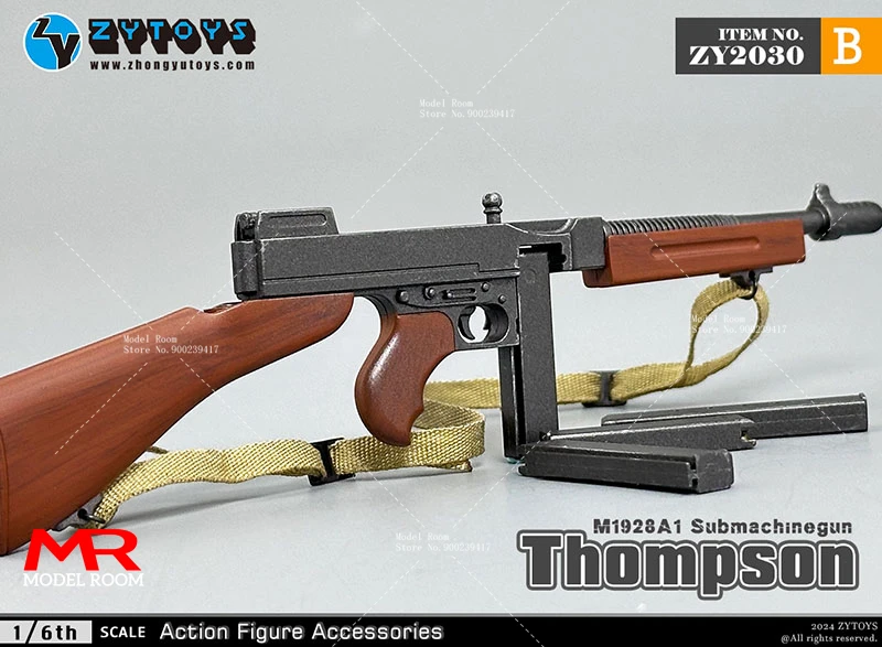 ZYTOYS-Pistolet mitraillette Thompson, modèle d'arme, accessoires de scène, figurine d'action de soldat, poupées de corps, Fit 12 en effet, échelle 1/6, M1928, ZY2030