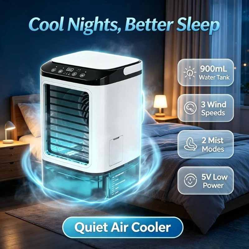 Rechargeable Evaporative Fan With 900Ml Container Delivers Humidifying Cooling Effect For Dormitory And Travel Usage Scenarios