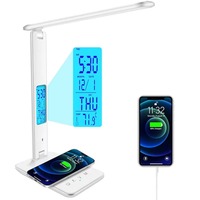 Multifunction Wireless Charger USB Fast Charging Station Desk Table Lamp Alarm Clock Temperature Phone Holder for iPhone Samsung
