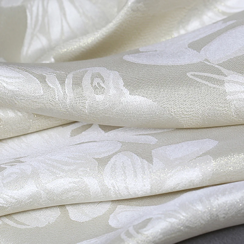 Double-faced Silk Fabric with Floral Jacquard on White-140CM Wide - 23MM-Silk Fabric Perfect for Dress Cheongsam Pants E1513