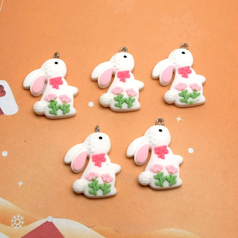 10Pcs Fashion Cute Flower Cartoon Rabbit Resin Charms Mini Animal Pendant For Earring Necklace Bracelet DIY Crafts Jewelry Make