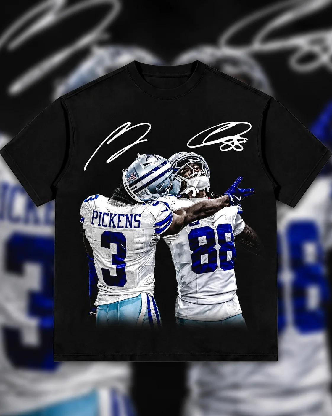 Pickens #3 And #88 Football Player Portrait Signature Print T Shirt Men Black Short Sleeve O-neck Casual Tee Sports Fan Apparel