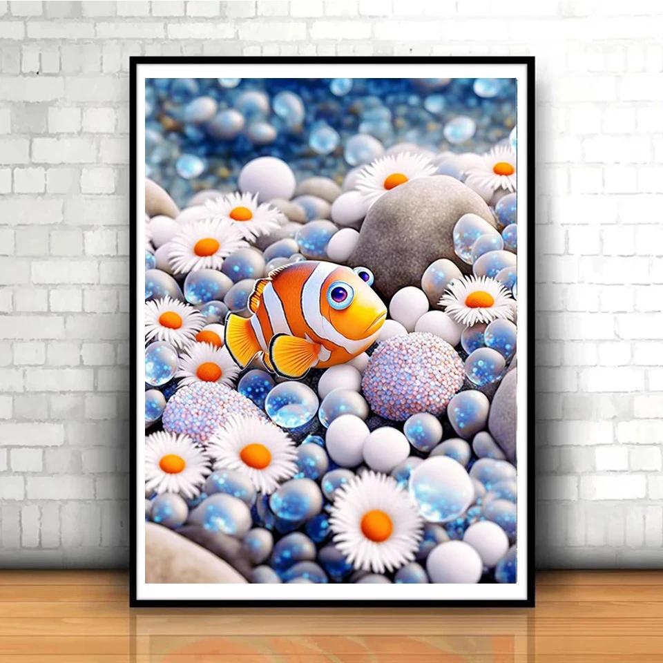 5D Cartoon Animal Clown Fish Diamond Painting Daisy Flower Handmade Cross Stitch Kit Full Square Round Drill Mosaic Decor V46