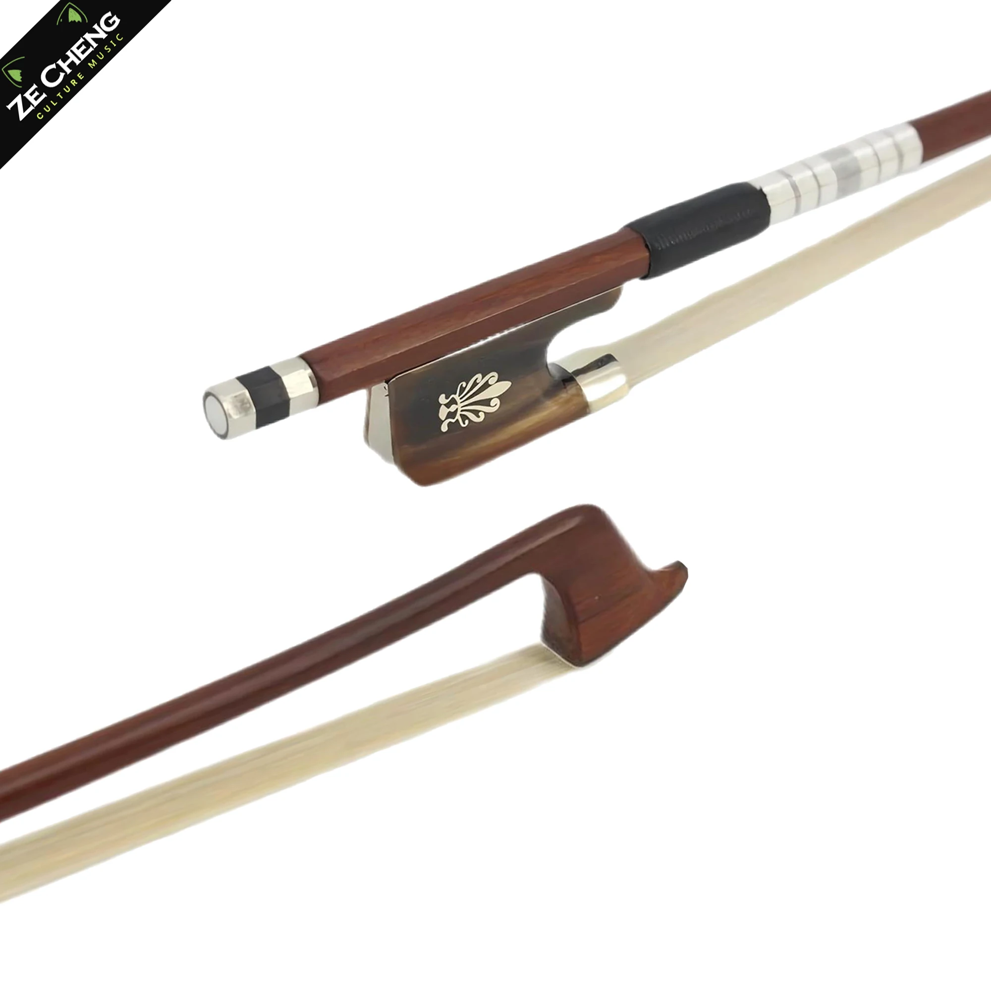 

Straight Brazilwood Full Size Cello Bow Flower Carved Ox Horn Frog Snakeskin Wrapped Professional Cello Parts