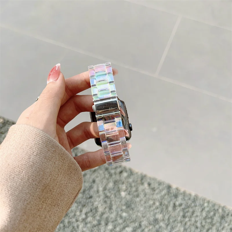 Przezroczysty pasek z żywicy do zegarka Apple Watch 49 mm 45 44 mm 42 41 mm 46 mm Bransoletka damska do zegarka IWatch Series 10 9 7 6 SE 5 4 8 Ultra2