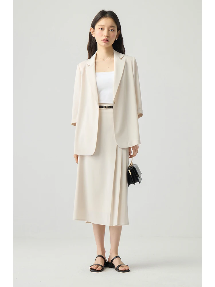 ZIQIAO Blazer Skirt Long Dress Women Summer Suit 2024 New Suspender Dress Three-pieces Set Casual Office Lady Commuting Suit