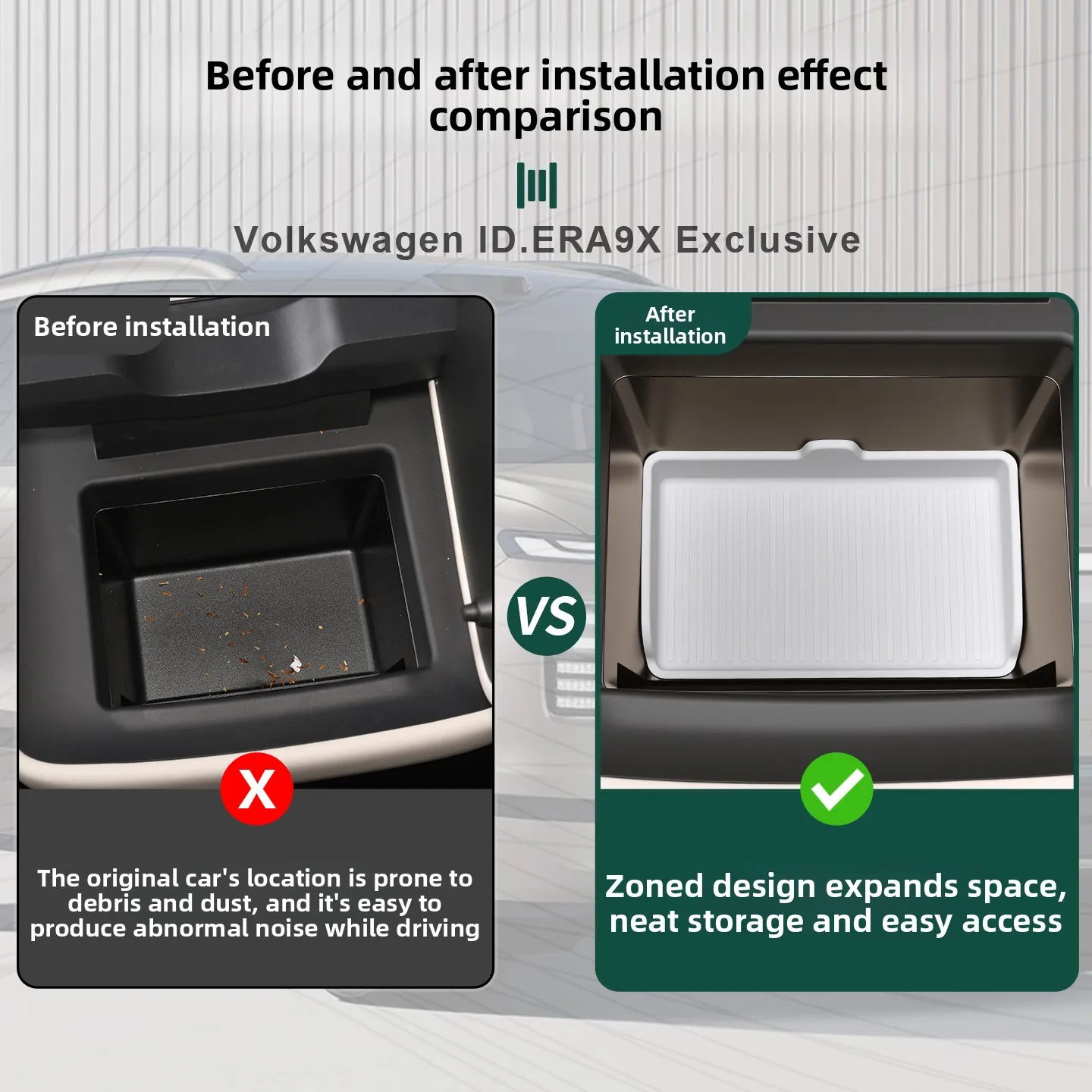 For Volkswagen ID. Era 9X Armrest box rear storage compartment mat Liquid silicone-refrigerator concealed compartment storagebox