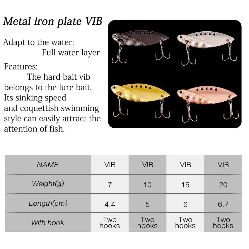 1 Pcs Metal VIB 7G 10G 15G 20G Fishing Lure Vibration Spoon Spinner Lures Crankbait Bass Artificial Hard Bait Cicada VIB Tackle