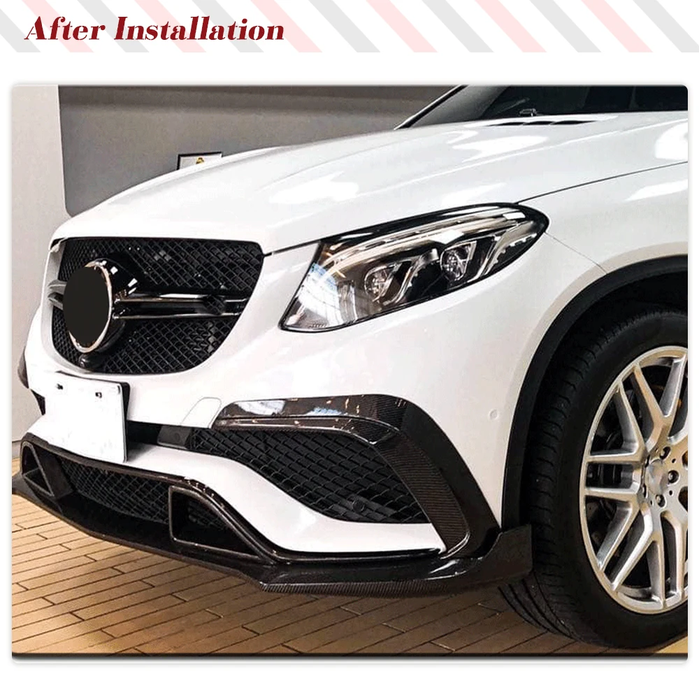 Car Front Bumper Splitters Fins Carbon Fiber Canards For Mercedes-Benz GLE Class C292 GLE63 AMG 2015 - 2018 Carbon Fog Canards