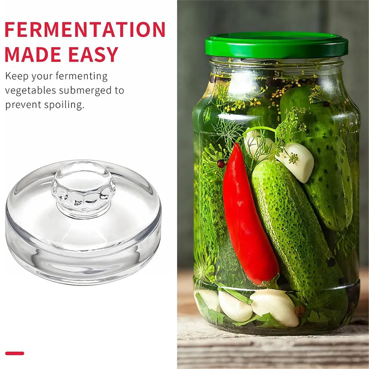 Poids de fermentation en verre avec poignées, 4 pièces, transparents, pour bocaux Mason à large ouverture