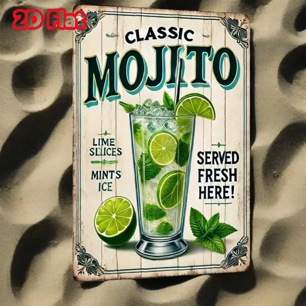 Mojito Bar Metallschild Vintage Pub Cafe Wanddekoration Rustikales Eisenschild für Zuhause und Strandhaus