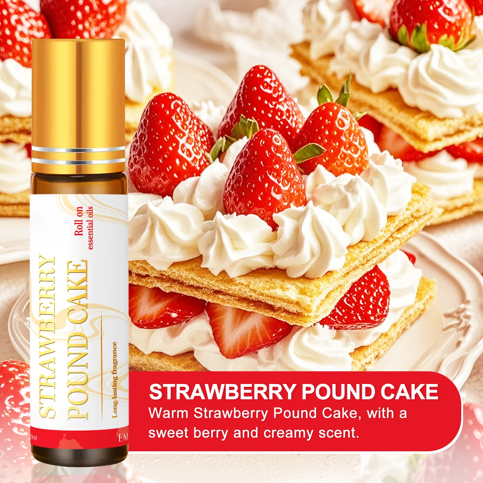 10ml Strawberry Pound Cake Roll On Fragrance Oils Car Air Freshener Long Lasting Roll-On Aroma Oil Gifts Reed Diffuser Oil