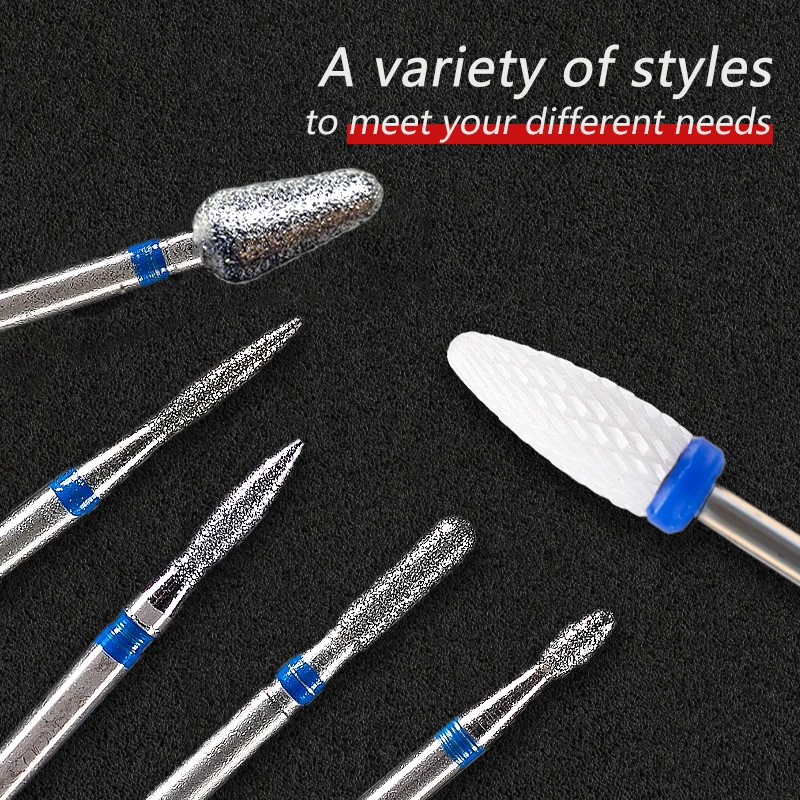 6 stks/set Diamant Zand Nagelvijlen Boor Cuticle Polijsten Bit Nagel Slijpkop Elektrische Manicure Set voor het verwijderen van acryl