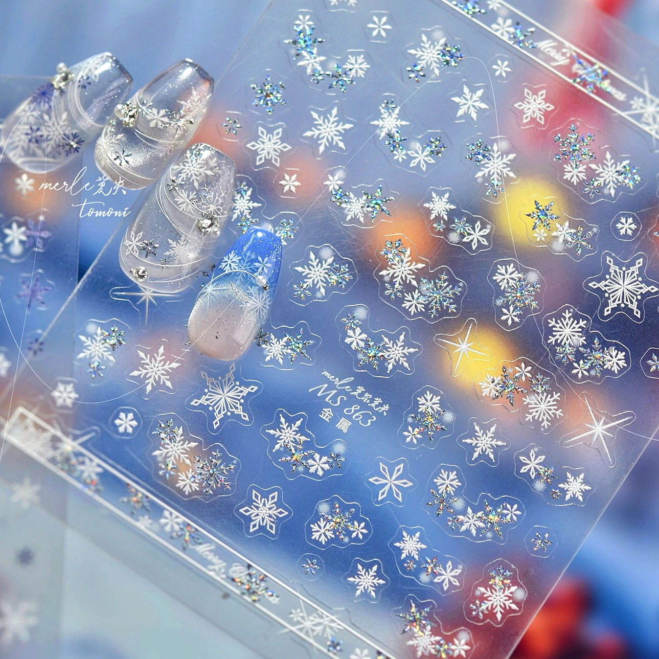 Polvere glitter invernale Fiocco di neve Albero di Natale Ghirlanda Stella Bowknot Sfera di cristallo Pupazzo di neve Babbo Natale Decalcomanie per adesivi per nail art fai da te