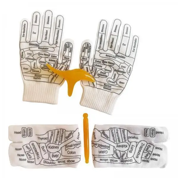 Reflexology Socks Gloves Set with Point Pen Acupressure Chart Home Spa Footwear Care for Women