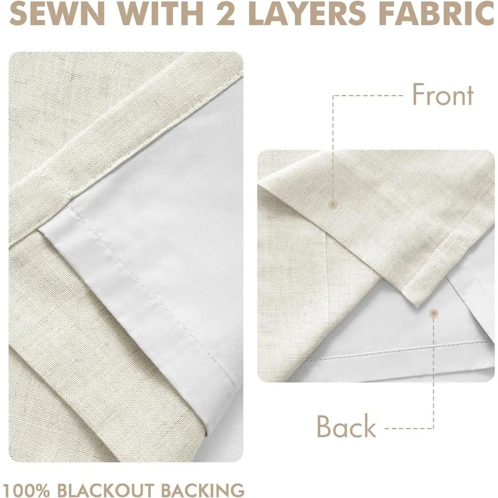 92 verduisterende linnen gordijnen - set van 2 panelen met geheugenplooien voor lichtblokkering in slaapkamers en woonkamers