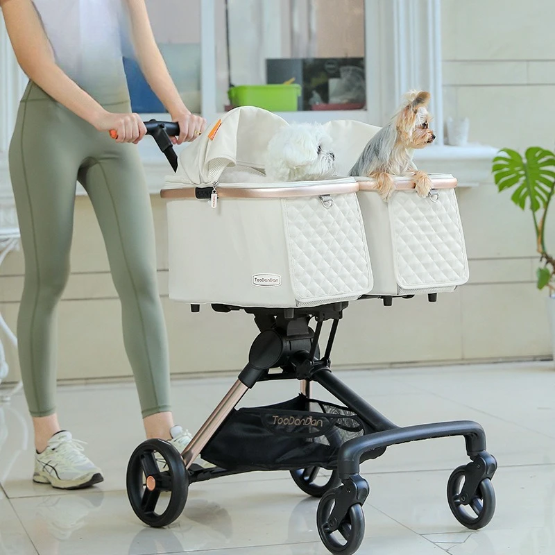 

Double-seat Stroller Foldable Two Small Dogs Out Stroller Detachable Cat Stroller Independent Double Basket Vehicle Weighs 16kg