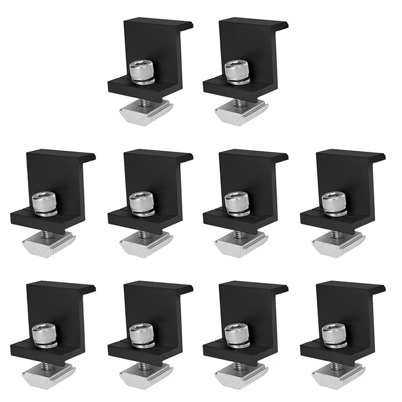 10pcs Solar Panel Mounting Fixing Clamp Adjustable Bracket End & Mid Clamp PV Panel Clip For Solar Panel PV Install Accessories