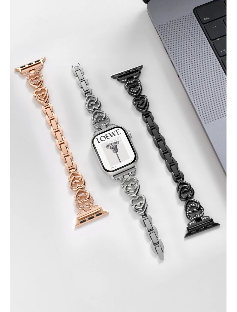 Love Watchband For Apple Watch Ultra 2 49mm Band Serie 9 8 7 6 5 4 3 SE Diamond Strap Bracelet For iWatch 44 45 38 40 41 42mm