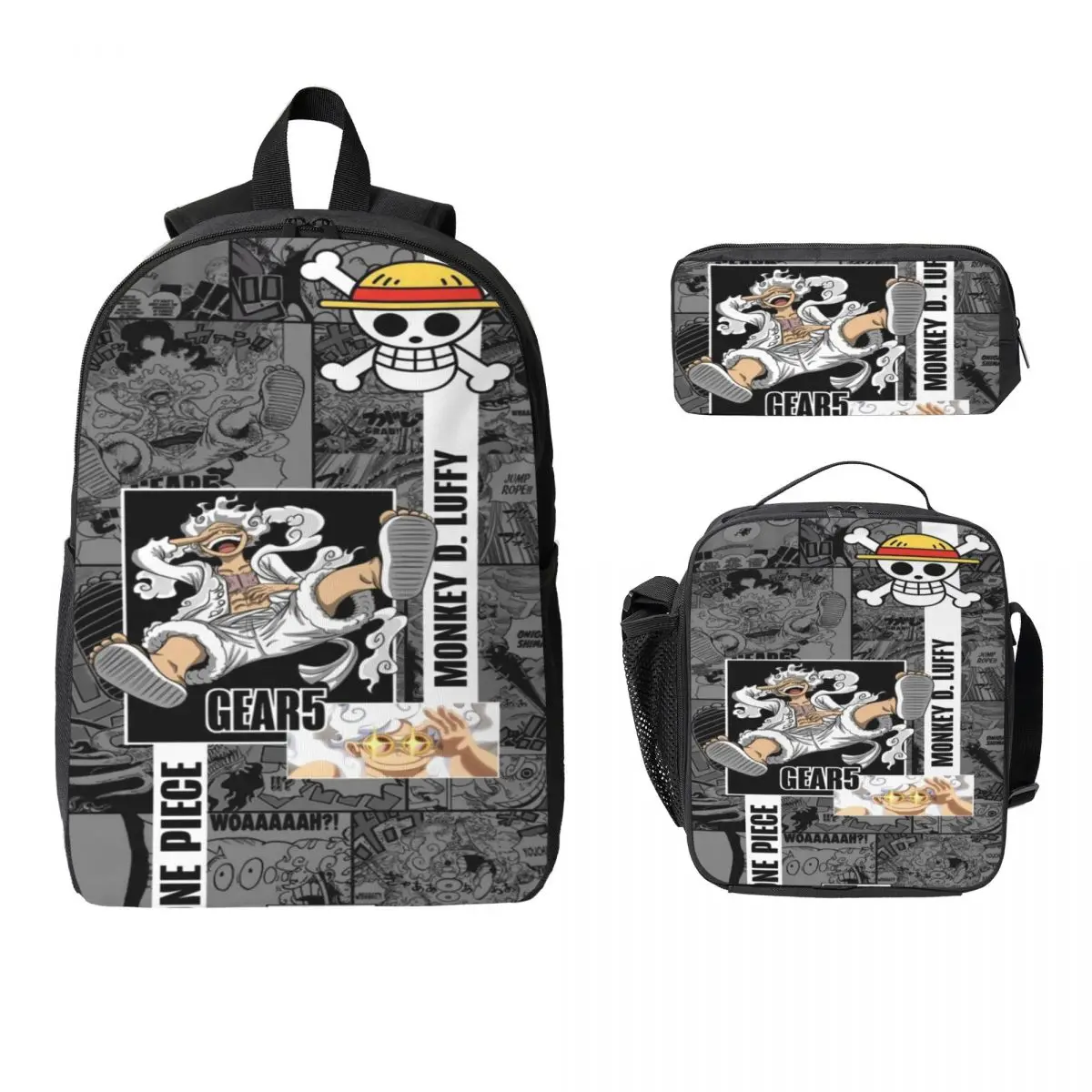 

3 шт., набор рюкзаков Luffy Zoro Chopper для девочек и мальчиков, сумки для ручек, наборы сумок для книг с коробкой для завтрака для учащихся начальной школы, рюкзак