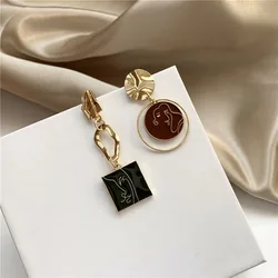 Exaggerated Abstract Face Asymmetric Square Circle Dangle Earrings Girl Party Jewelry Pendant Earrings Punk Female Earrings Gift