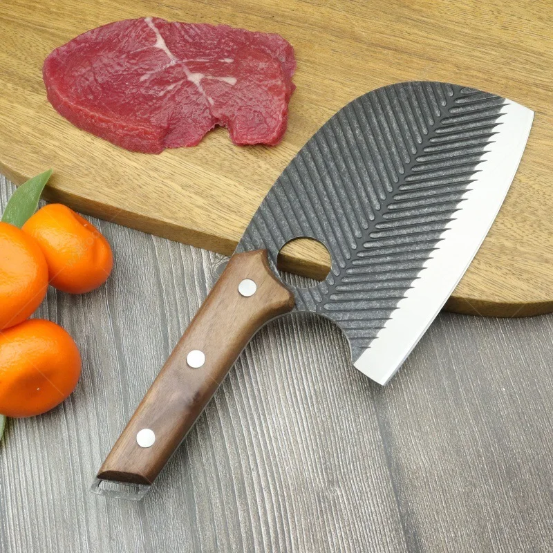 

Hand Forged Hammered Chef's Knife Cleaver Stainless Steel Kitchen Knife Fish Bone Splitting Slicing Knife Cooking with Sheath
