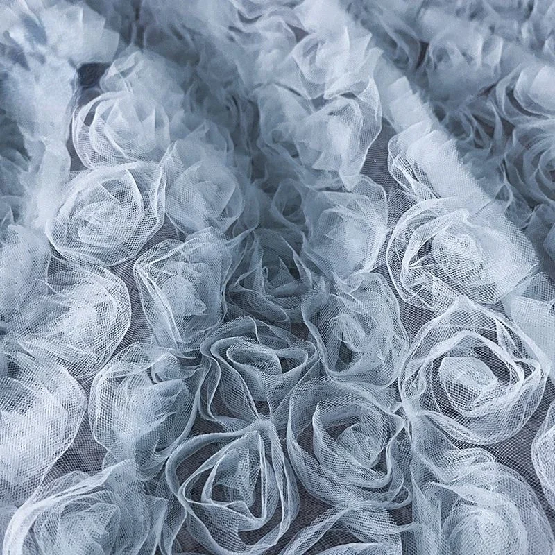 Blue Rose Three-dimensional Relief Fabric Jacquard Mesh Wedding Dress Dress Dress Clothing Designer Fabric