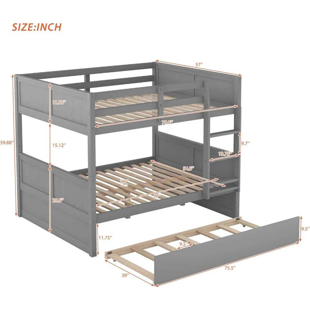 Tempat tidur susun, dengan ukuran kembar, untuk anak-anak remaja dewasa (abu-abu), tempat tidur kayu Solid