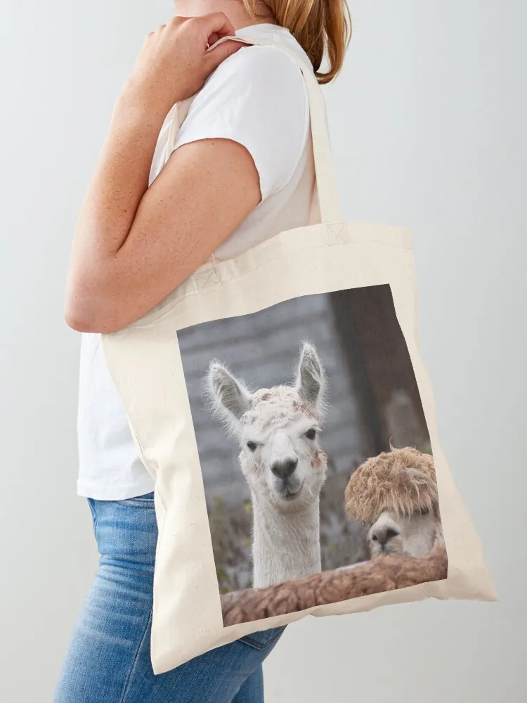 

Curious alpacas cute animals Tote Bag Portable shopping bag free delivery bags Women's handbag woman shopping bag