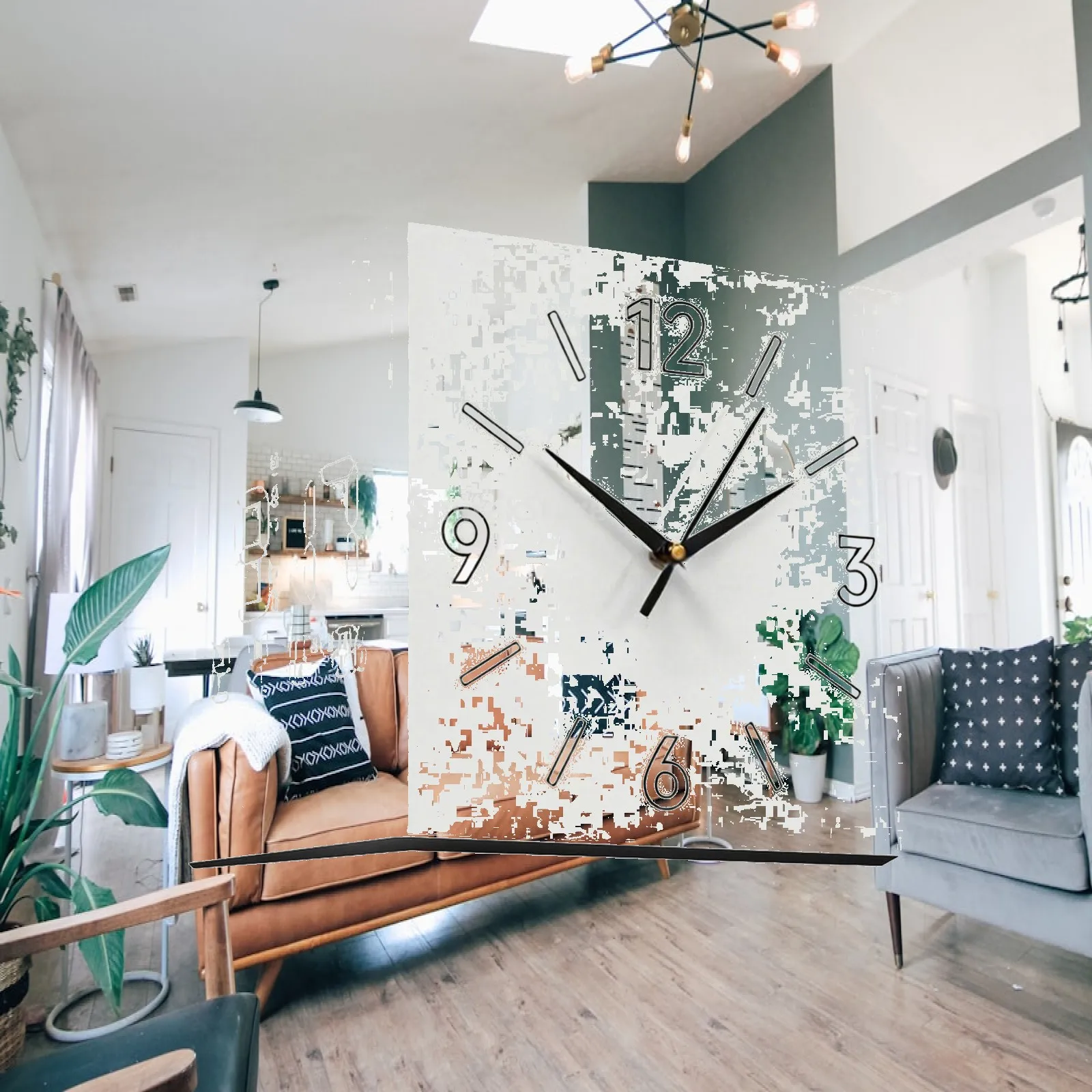 Smart Acrylic Corner Wall Clock Double Display Analog Black Hands Digital Side Panel Light for House