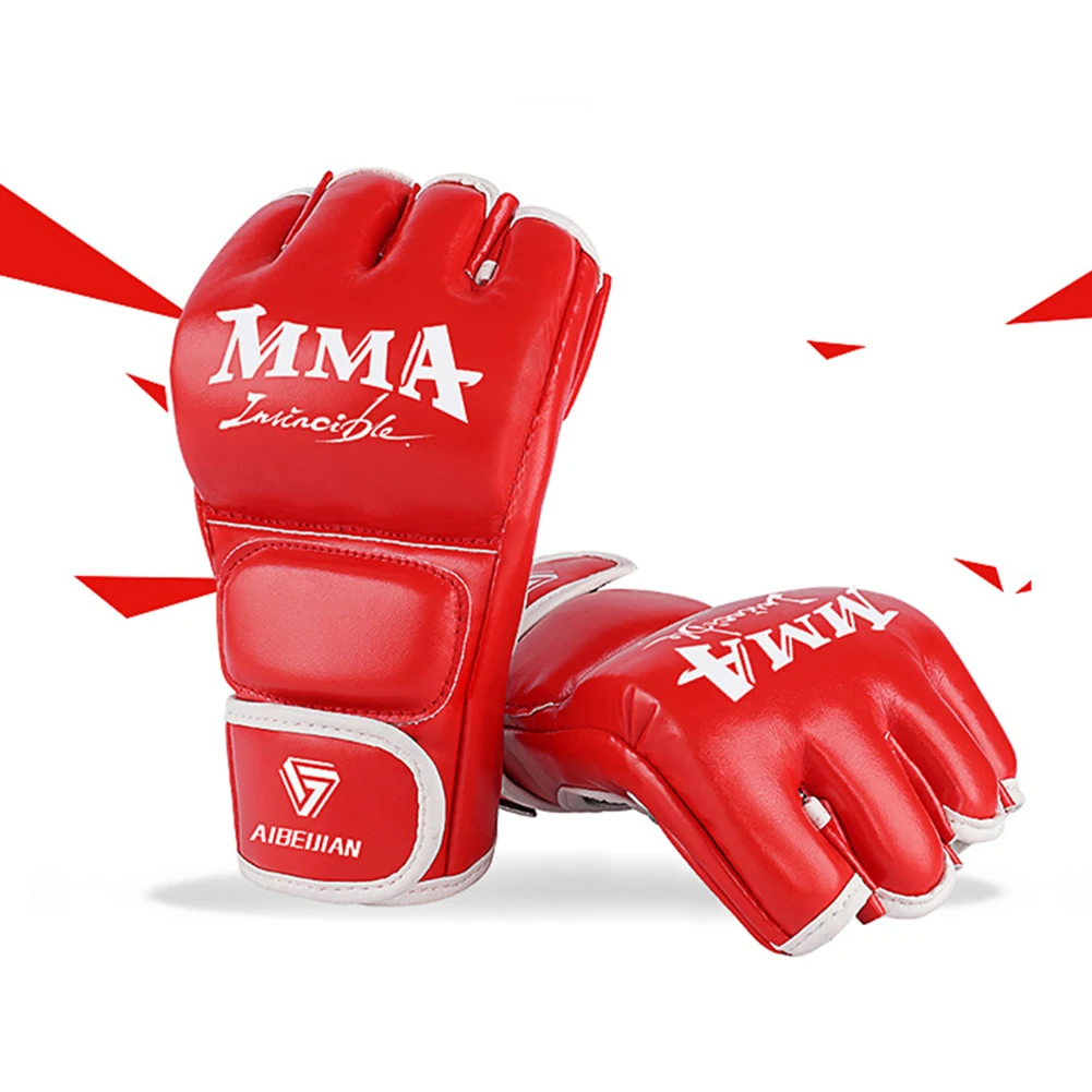 Half Finger Training Sparring Gloves Wearable PU Mitts Hand Protector Tear Resistant Breathable Durable for Sports Supplies