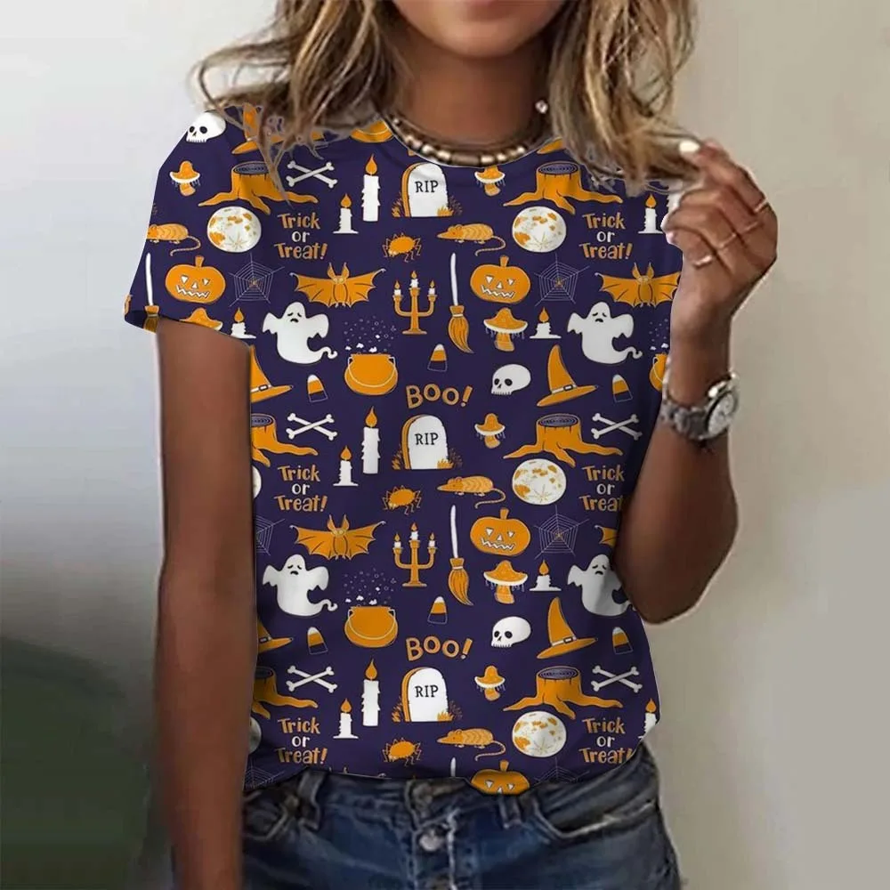 

Новая женская/детская модная спортивная футболка для бега, фитнеса и тренировок, быстросохнущая дышащая футболка с круглым вырезом с принтом на Хэллоуин