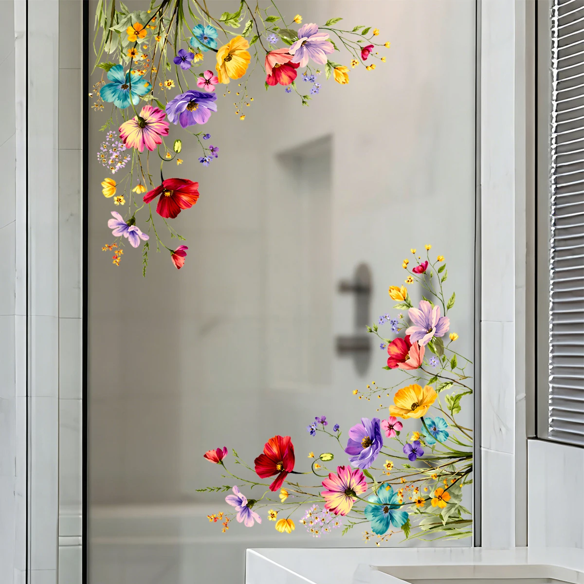 Wasserfarbene Blumen-Spiegel-Wandaufkleber, Bohemian-Eckaufkleber, abnehmbare, wasserdichte Vinyl-Glasspiegel-Dekoration für Badezimmer und Schlafzimmer – Detail 4