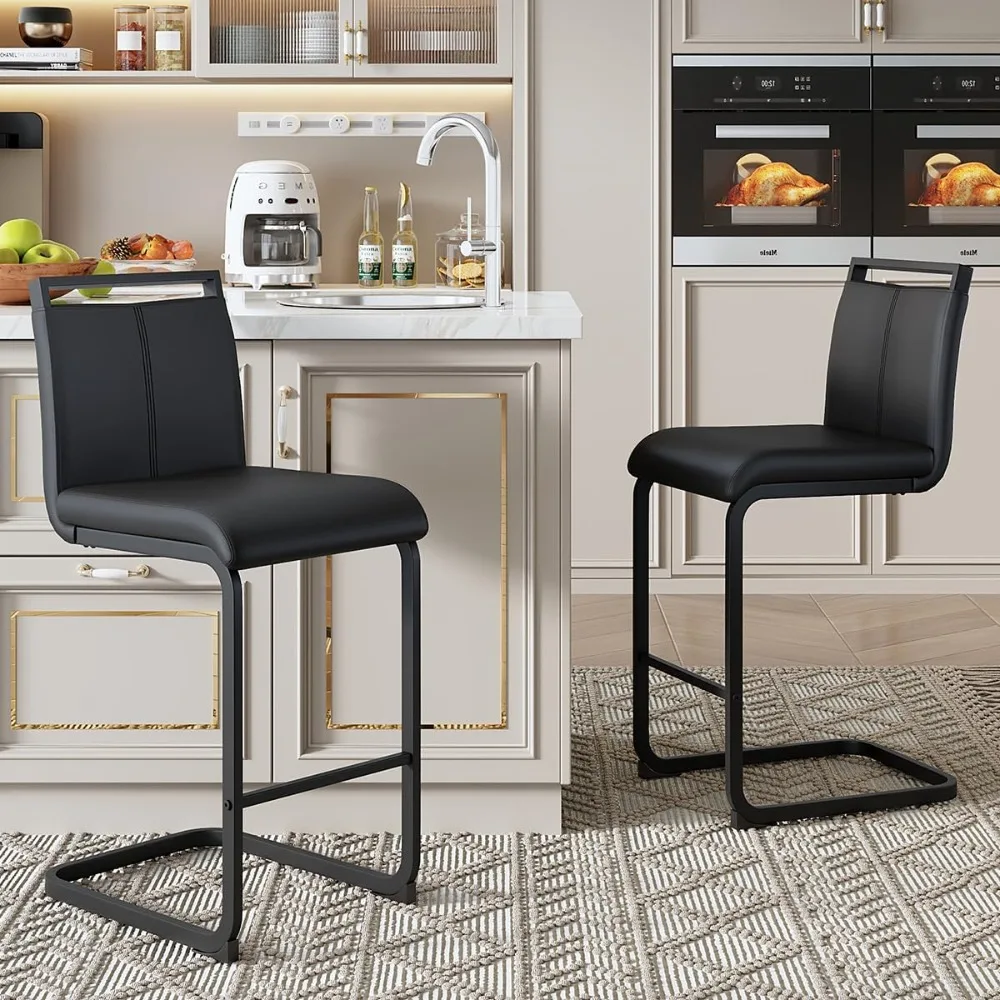 

Counter Height Bar Stools Set of 2,25'' Bar Stools for Kitchen Island,Black Barstools with Back,Metal Barstools with Black Paint
