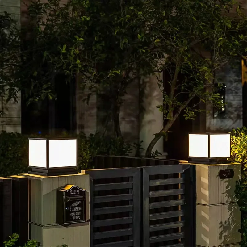 ALBERT กลางแจ้งพลังงานแสงอาทิตย์ Vintage โพสต์โคมไฟ Simple Square เสากันน้ําโมเดิร์น LED สําหรับ Home Villa Garden Patio Decor