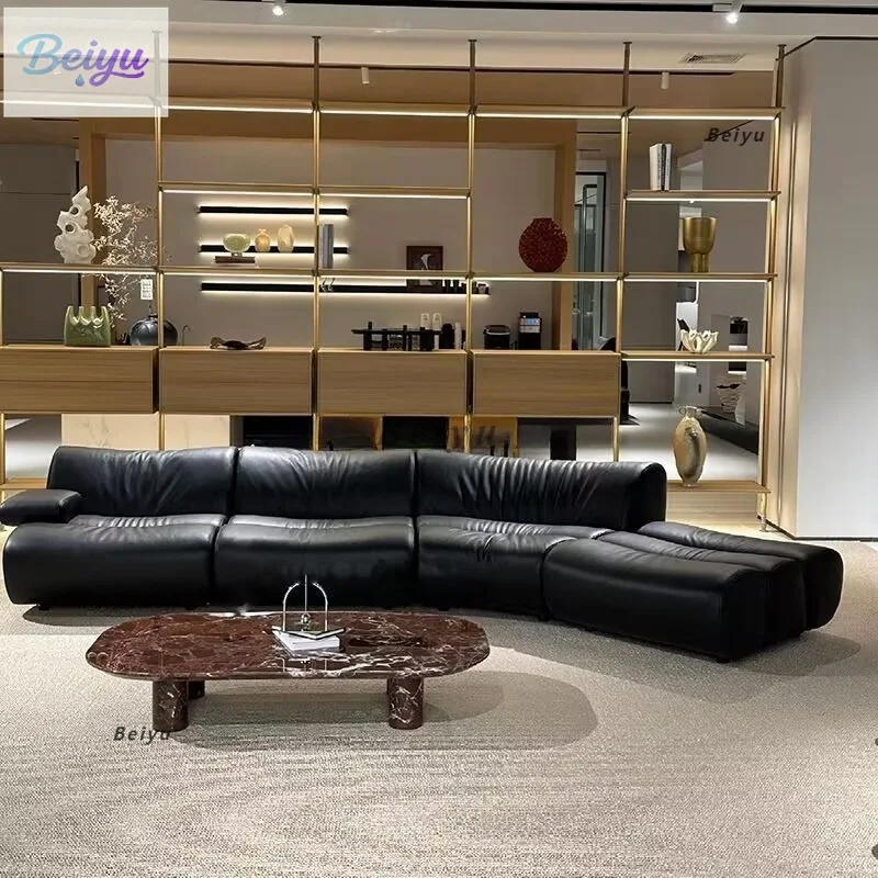 

Итальянский минималистичный дизайнерский изогнутый диван, размер квартиры, гостиной, комбинированный модуль, плоский креативный кожаный диван