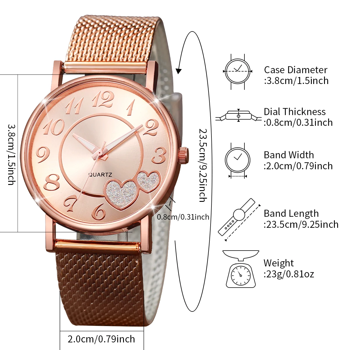 5PCS/Set Women Watches Diamond Jewelry Set Fashion Heart Dial Plastic Band Female Quartz Wristwatch（Without Box）