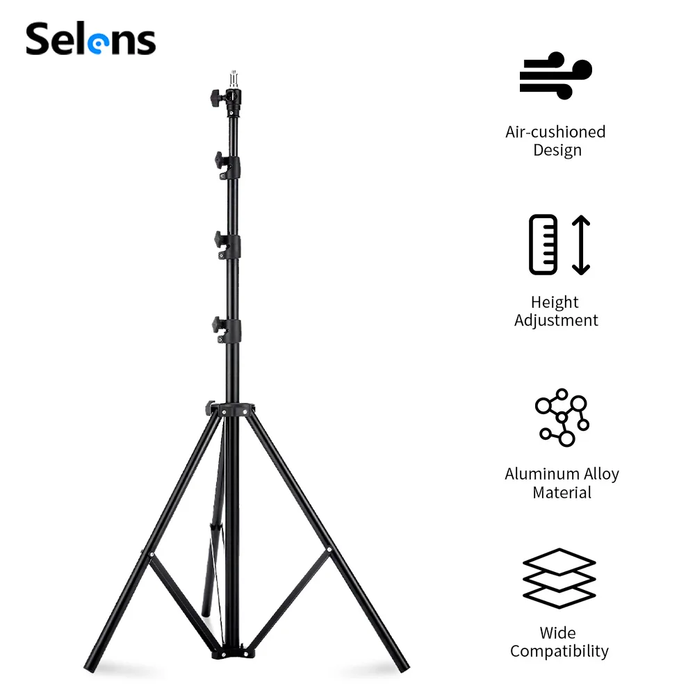 Selens 220-395cm Photography Bracket Heavy Duty Air-Cushioned Light Stand Portable Aluminum Alloy Stand Photo Studio Kits Tripod