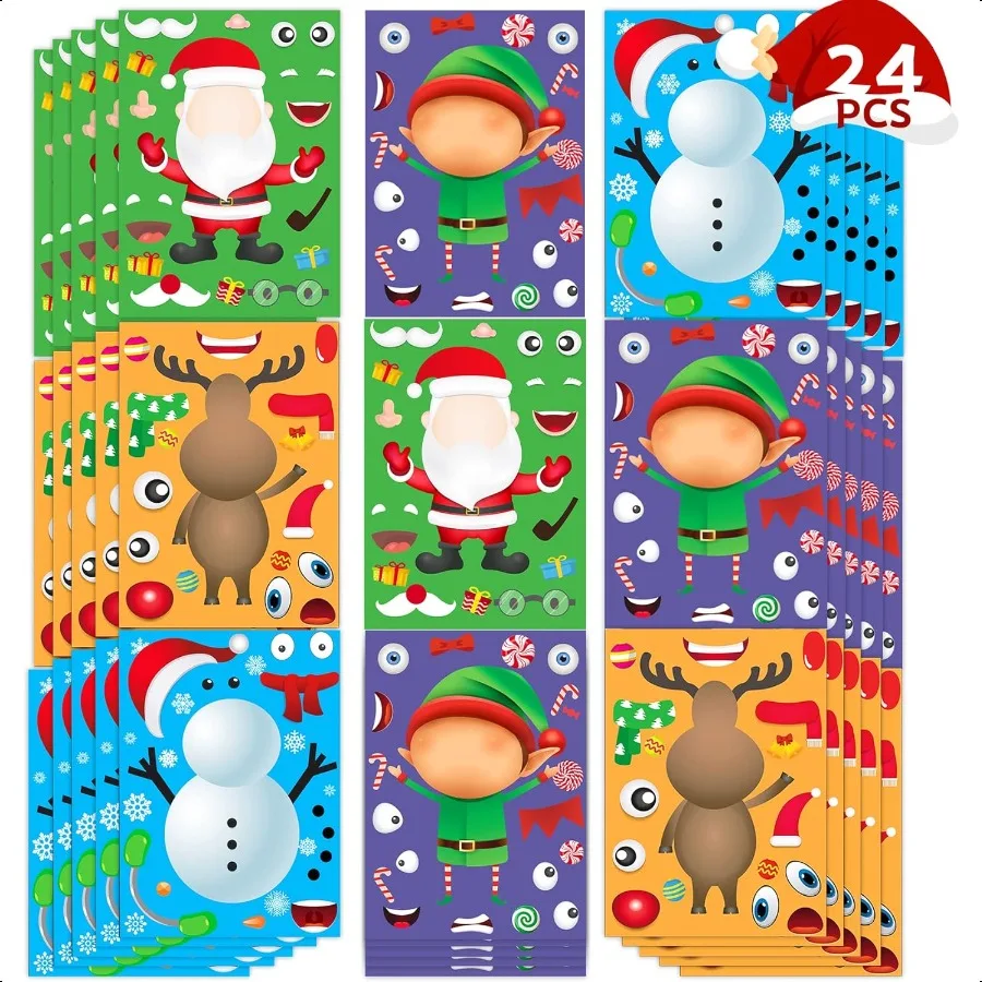

Christmas Stickers for 24 Sheets Make Your Own Santa Snowman Face Sticker Christmas Crafts for Xmas Activities Games Xmas Party