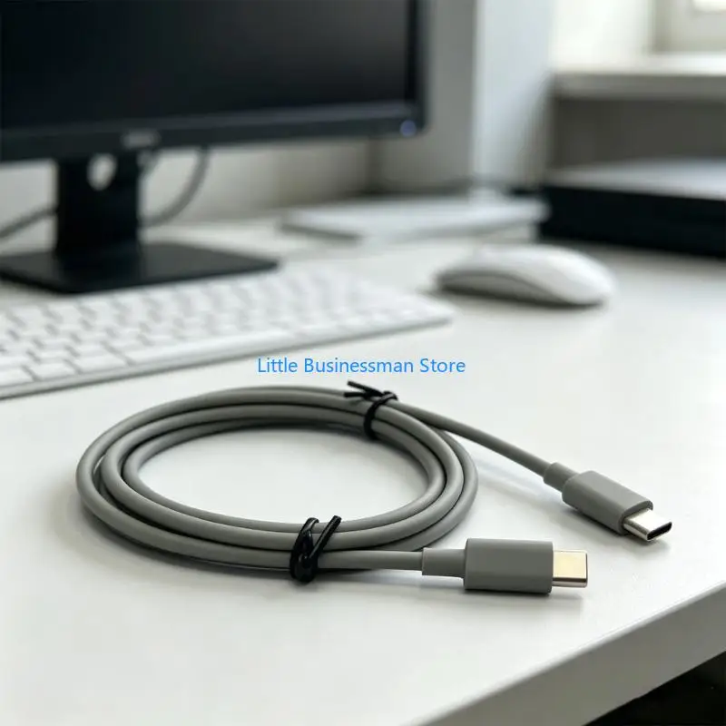 Graues Typ-C-Kopfhörerkabel 130 51 Zoll, Ersatzkabel zum Aufladen und Musik mit PVC-Abdeckung für Schreibtisch, Büro, Reisen – Detail 5
