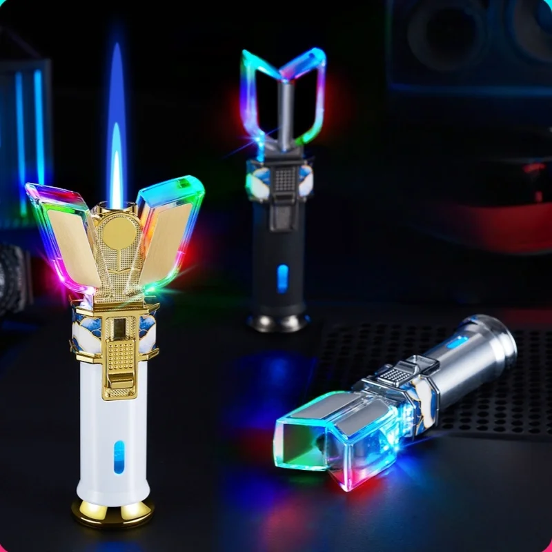 New Fashionable Divine Light Rod Gas Electric Dual Use Lighter Windproof LED Color Light Butane Inflatable USB Lighter - Image 2