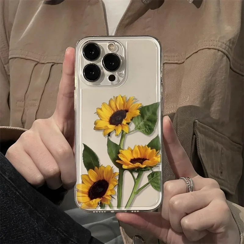 Rose Case for IPhone 16 15 14 13 12 11 Pro Max 14 15 Plus Anti Fall Shockproof Transparent Soft Cover Protection Back Cover
