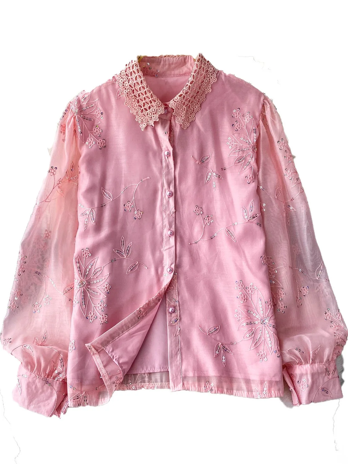 Schwere Stickerei Pailletten Spitze Kragen Lose frauen irt Sommer Neue Sle Abnehmen Oberbekleidung Koreanische Sle Pendeln Faion