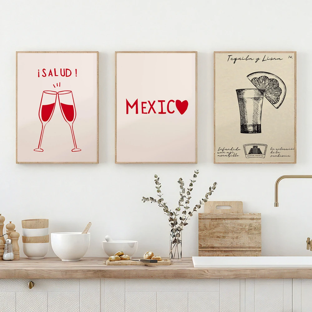 المكسيكي ملصق فني المشروبات والآيس كريم تيكيلا الحد الأدنى خمر الجدار الديكور قماش طباعة ديكورات للحانات المنزل هدية مثالية