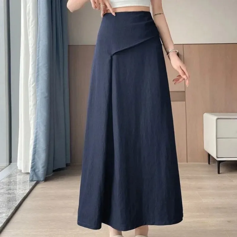 

Minimalist Women Summer High Waist Irregular A Line Skirt Split Hem Draped Slim Long Midi Skirt