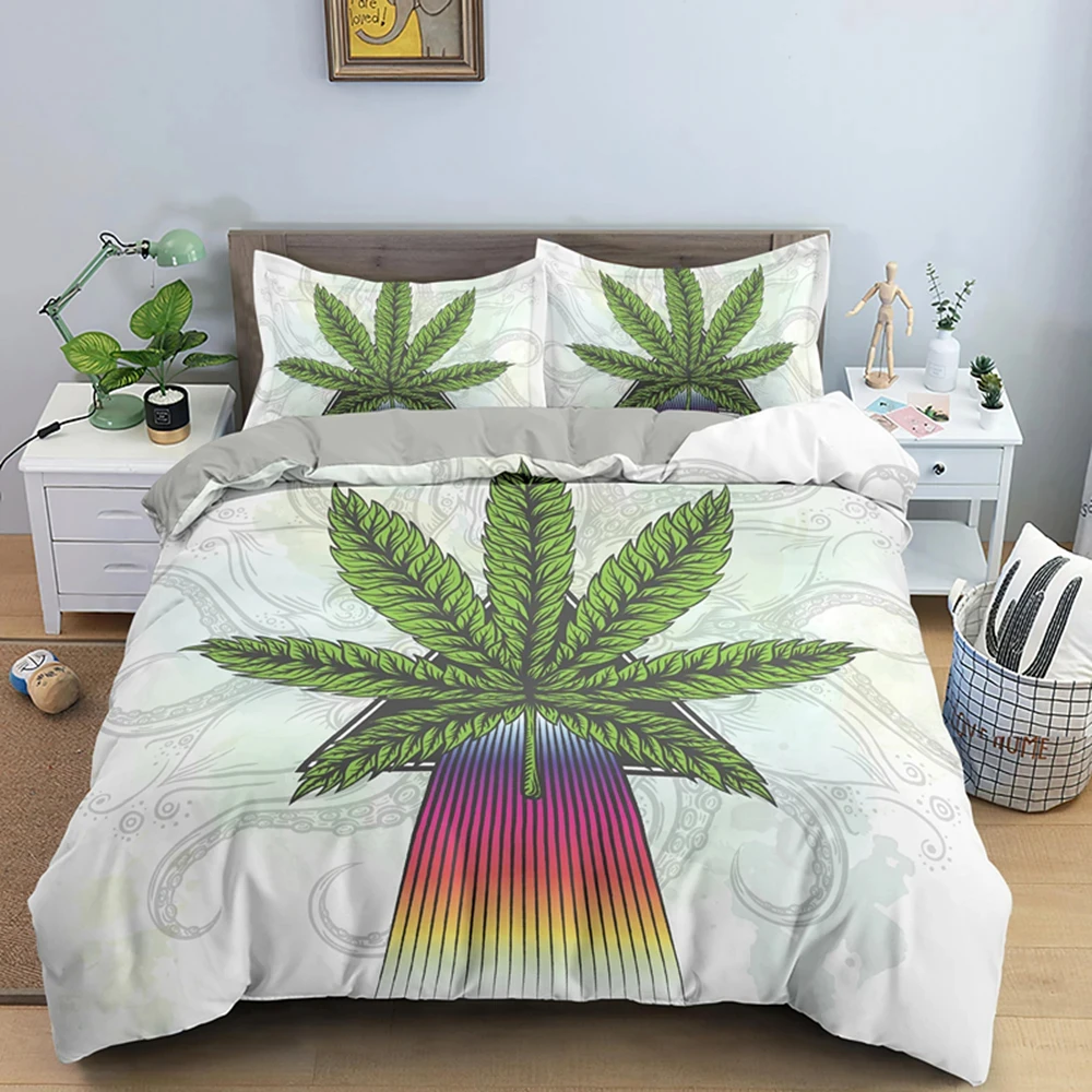 Psychedelic Weed Leaves Duvet Cover Marijuana Weed Bedding Set Single Double Twin Queen King Size Microfiber 2/3 PCS Quilt Cover